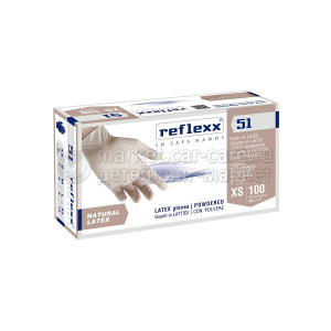 Reflexx Одноразовые перчатки латексные 24 см. Reflexx R51-M. 5 гр. Толщина 0,08 мм.