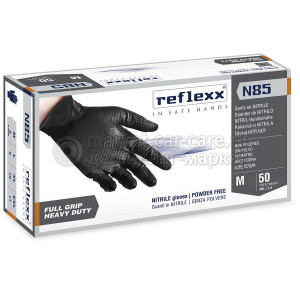 Сверхпрочные резиновые перчатки, нитриловые, чёрные, Reflexx N85B-M. 8,4 гр. Толщина 0,2 мм. 